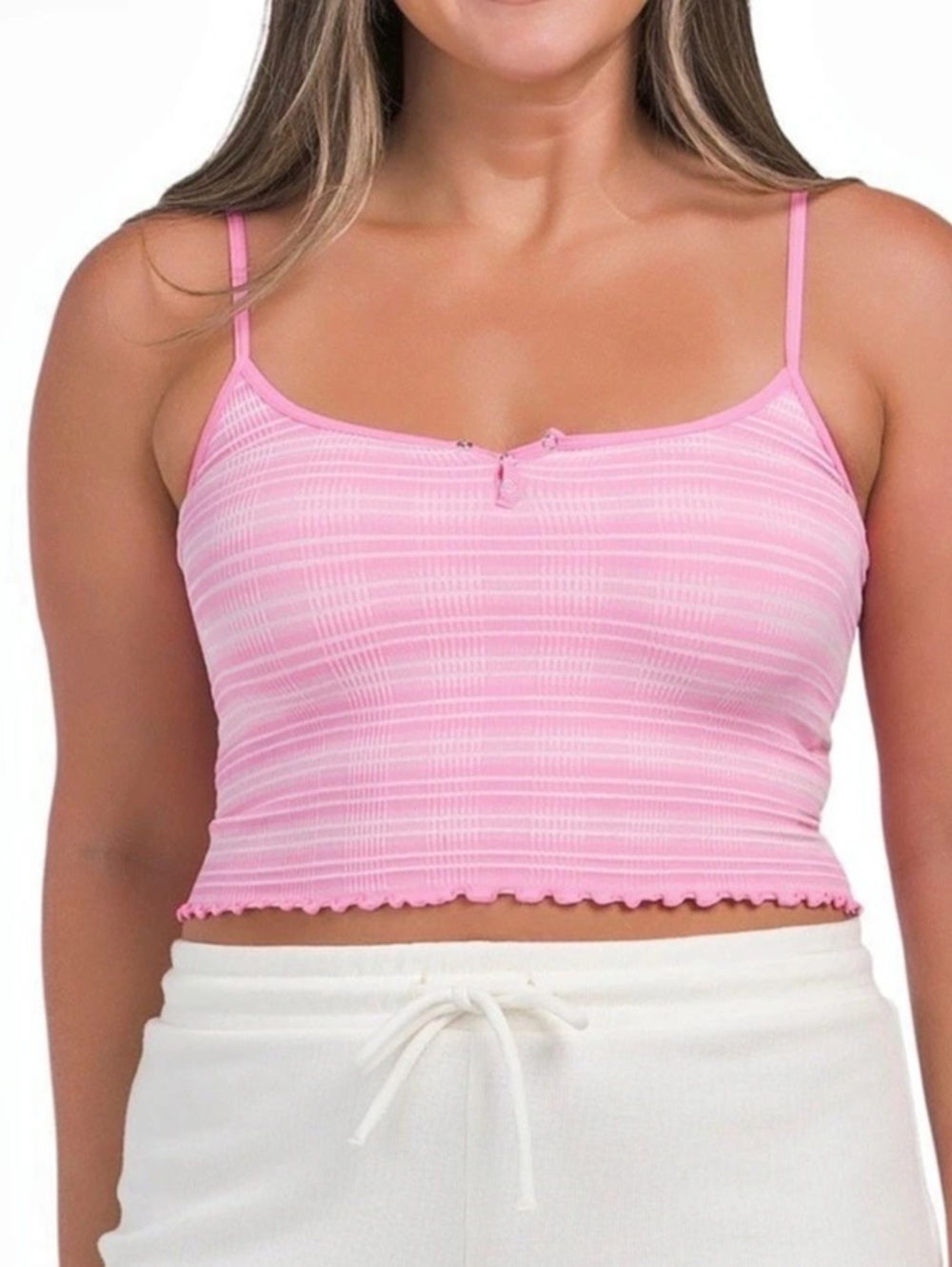 Striped Pink Henley Crop Top Tank